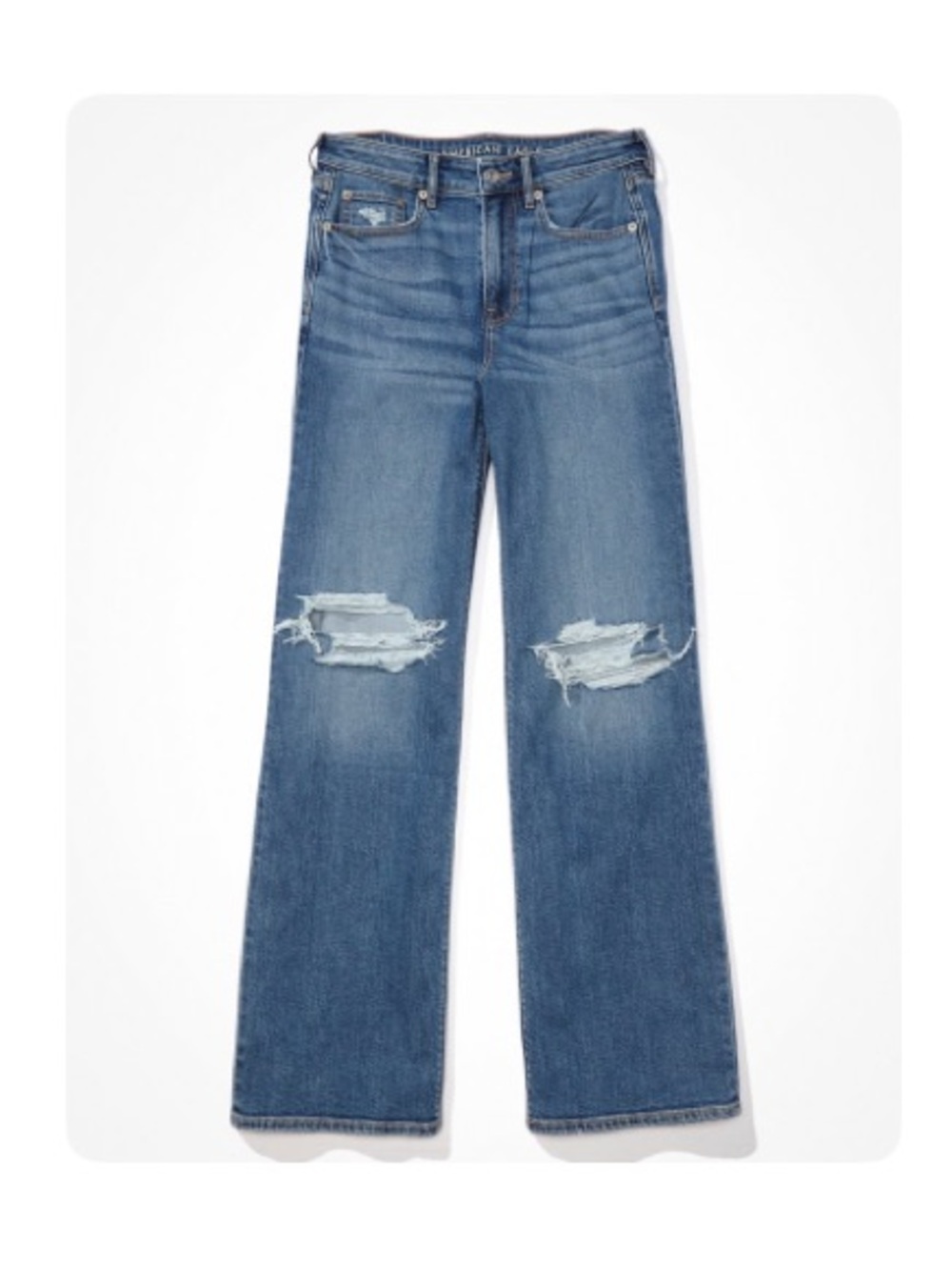 American Eagle Outfitters Wide-Leg High-Rise Distressed Jeans - Medium Blue - Picture 2 of 5